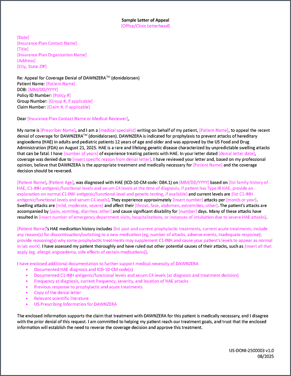 A preview of the Sample Letter of Appeal