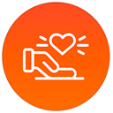 Icon of an open hand with a heart above it.