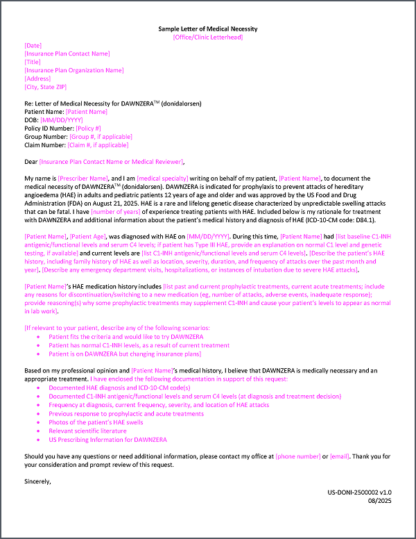 A preview of the Sample Letter of Medical Necessity