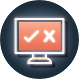 Computer icon with checkmark and x symbols
